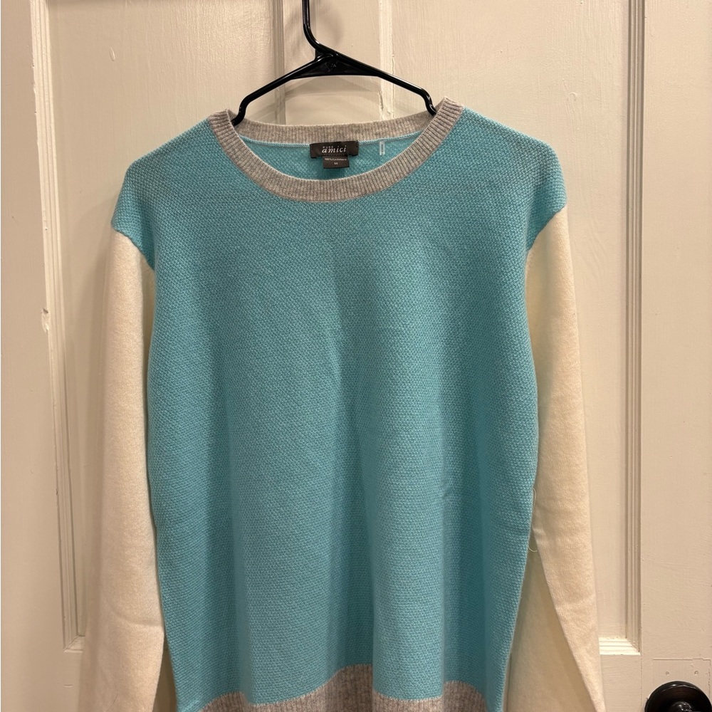 Pure Amici Women's Blue and Cream Sweater